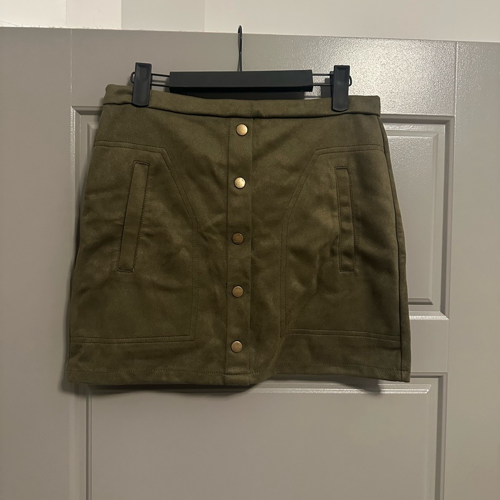 Olive Button-Front Skirt